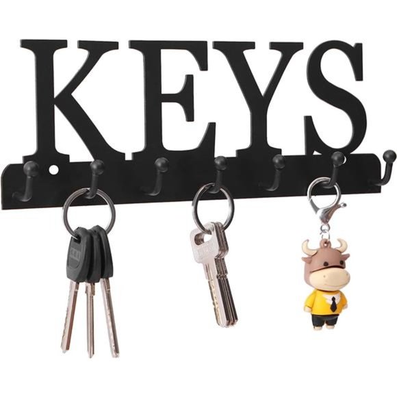 Key Holder Wall Mounted Key Hooks for Wall Decorative with 7 Hooks Black Metal - Picture 2 of 6
